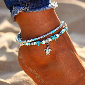 Ocean Essence Double Layer Anklet ChakrasActivated Turtle Pendant 