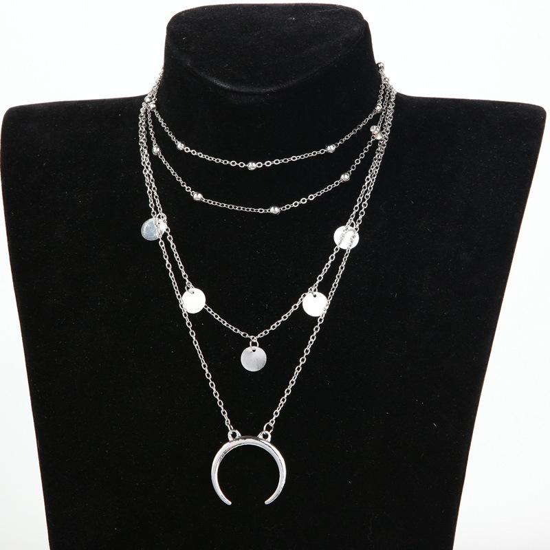 Celestine Moon Multi Layered Necklace ChakrasActivated Silver 