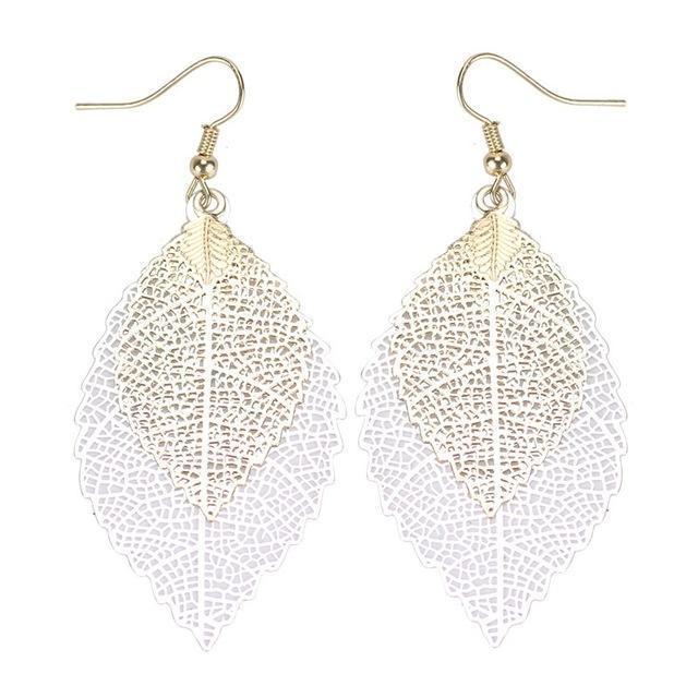 Chakras Activated Leaf Earrings ChakrasActivated Clarity (White/Gold) 